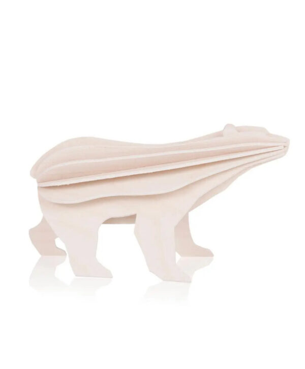 Puzzle 3D ours polaire en bois créé par Lovi pour une décoration qui vous transporte au delà du cercle polaire.