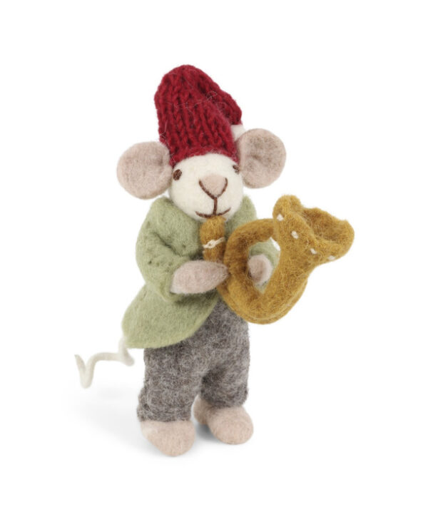 Souris Noël. Figurine musicien en laine bouillie par Gry and Sif