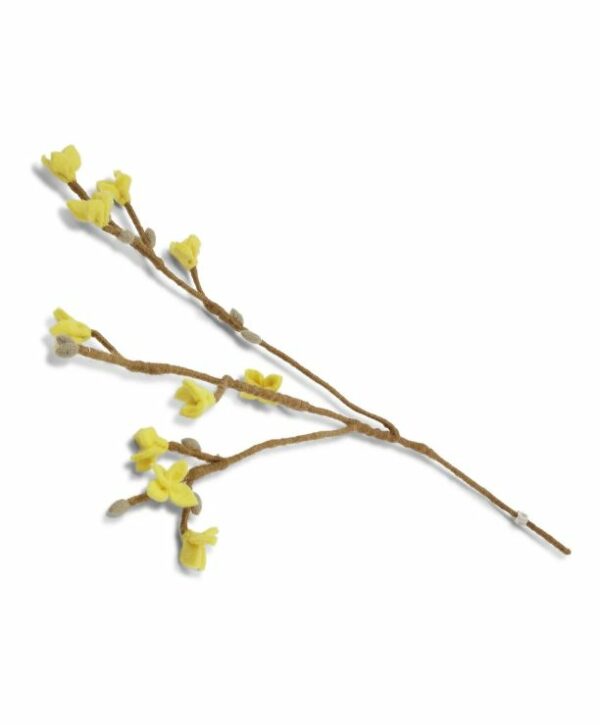 Branche bourgeons et fleurs jaune en laine bouillie En Gry Og Sif pour une décoration danoise