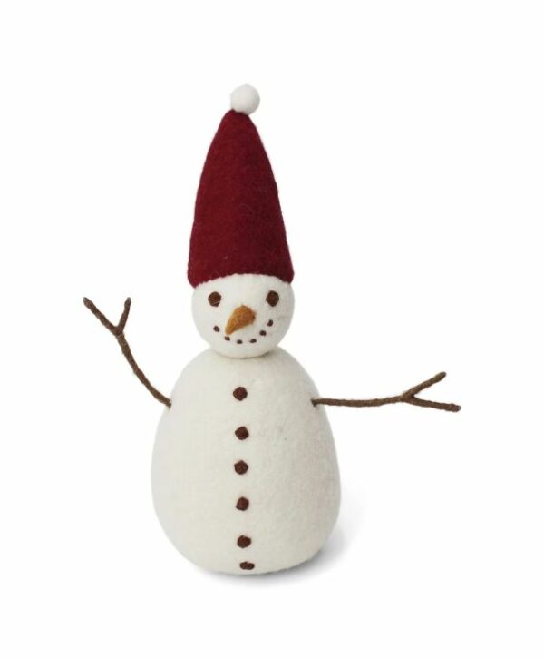Bonhomme de neige en laine avec bonnet rouge pour une décoration de Noël joyeuse et douce signé Gry & Sif, sélectionné par la boutique Koeben à Bordeaux