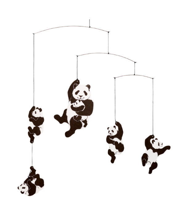 Mobile Panda composés de 5 pandas qui dansent dans les airs pour la décoration de la chambre de bébé par Flensted Mobiles