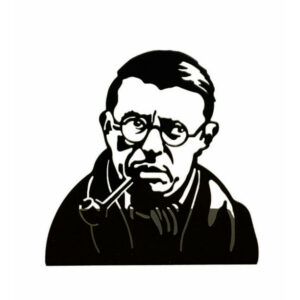 Serre-livres en acier à l'effigie de Jean-Paul Sartre pour ranger sa bibliothèque avec style. Un produit Novellix du designer Jan Landqvist.