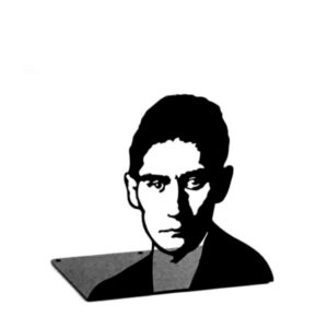 Serre-livres en acier à l'effigie de Franz Kafka pour ranger sa bibliothèque avec style. Un produit Novellix du designer Jan Landqvist.