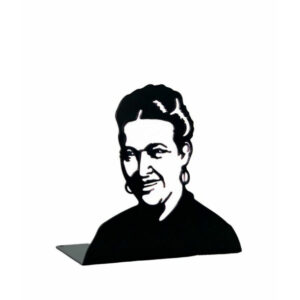 Serre-livres en acier à l'effigie de Simone de Beauvoir pour ranger sa bibliothèque. Un produit Novellix.