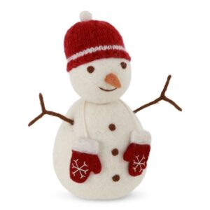 Bonhomme de neige en laine avec bonnet rouge pour une décoration de Noël joyeuse et douce signé Gry & Sif, sélectionné par la boutique Koeben à Bordeaux