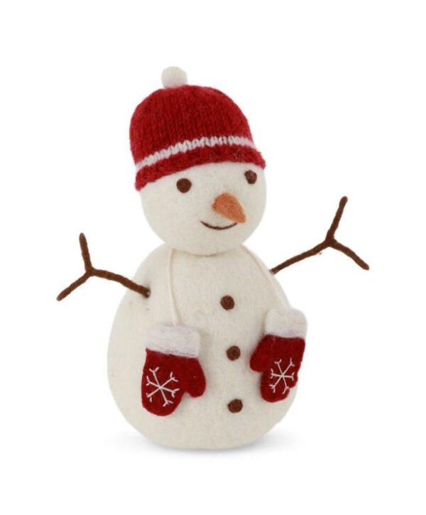 Bonhomme de neige en laine avec bonnet rouge pour une décoration de Noël joyeuse et douce signé Gry & Sif, sélectionné par la boutique Koeben à Bordeaux