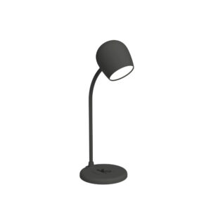 Lampe multifonctions Ellie de Kreafunk. Une lampe de bureau ou de chevet équipée d'un chargeur à induction et d'une enceinte Bluetooth sans fil.