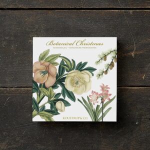 Carte de Noël pour envoyer ses voeux avec des fleurs de saison par Koustrup & Co. Le coffret comporte 8 cartes et 8 enveloppes.