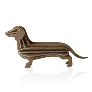 Puzzle 3D teckel en bois par Lovi. Un chien de 12 cm de long pour tous les amoureux de nos amis à 4 pattes.