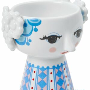 Bougeoir Eva en porcelaine de Bjørn Wiinbad de hauteur 95 mm au décor bleu. S'utilise avec une chandelle de diamètre 22 mm ou une bougie chauffe-plat.