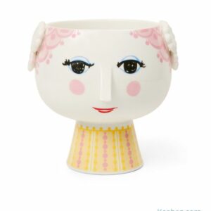 Pot Eva rose en porcelaine de Bjørn Wiinblad. Un pot de fleurs sur pied à la tête de femme pour mettre en valeur des plantes succulentes ou bulbes fleuris.