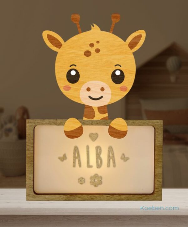 Lampe veilleuse Girafe à personnaliser pour décorer une chambre d'enfant ou comme cadeau de naissance. Une création Vintiun