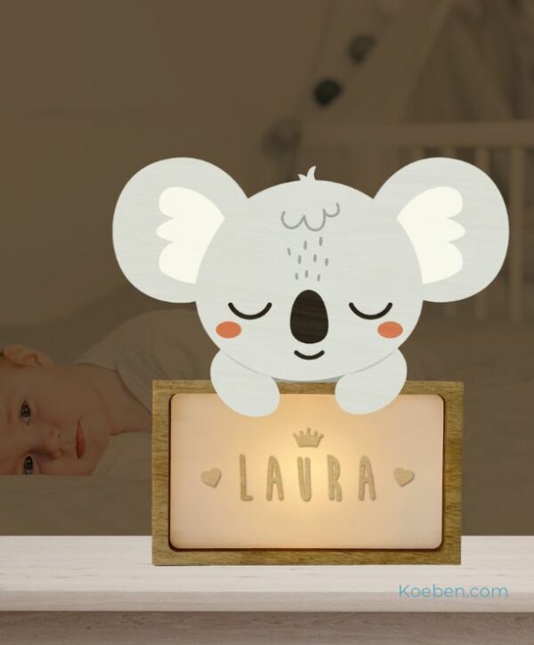 Veilleuse Koala, Lampe LED personnalisable pour la chambre de bébé ou une chambre d'enfant.