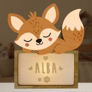 Veilleuse Renard, Lampe LED personnalisable pour la chambre de bébé ou une chambre d'enfant.