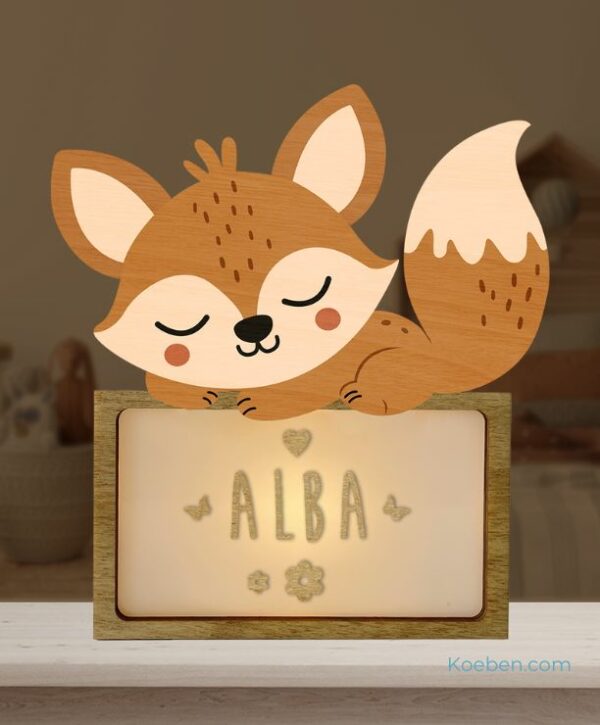 Veilleuse Renard, Lampe LED personnalisable pour la chambre de bébé ou une chambre d'enfant.