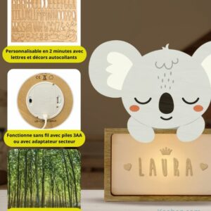 Veilleuse Koala, Lampe LED personnalisable pour la chambre de bébé ou une chambre d'enfant.