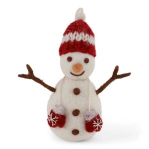 Bonhomme de neige avec bonnet et gants à accrocher aux branches du sapin de Noël pour une décoration naturelle et originale, par Gry and Sif