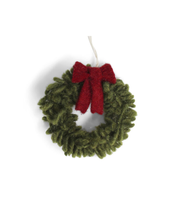 Ornement Couronne avec noeud rouge en laine feutrée pour décorer le sapin de Noël par Gry and Sif