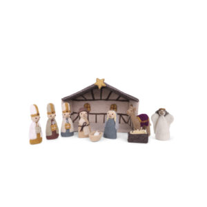 Crèche en laine bouillie avec scène de la nativité 10 pièces par Gry and Sif.