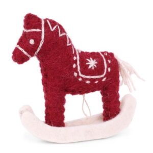 Ornement Cheval de Dala en laine feutrée pour décorer son sapin de Noël dans la tradition d'un Noël scandinave par Gry and Sif.
