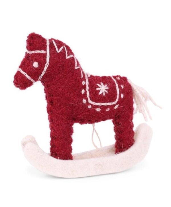 Ornement Cheval de Dala en laine feutrée pour décorer son sapin de Noël dans la tradition d'un Noël scandinave par Gry and Sif.