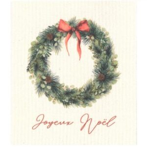 Lavette biodégradable Joyeux Noël en coton et cellulose biodégradables pour tout essuyer dans la maison.