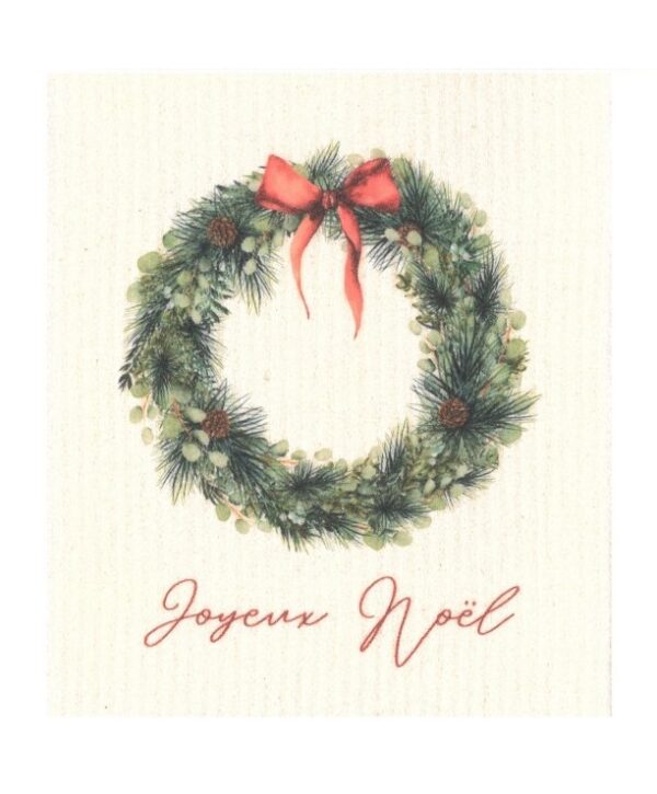 Lavette biodégradable Joyeux Noël en coton et cellulose biodégradables pour tout essuyer dans la maison.