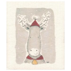 Lavette biodégradable renne de Noël en coton et cellulose biodégradables pour tout essuyer dans la maison.